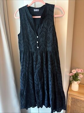 Sleeveless Black Eyelet Tiered Mini Dress